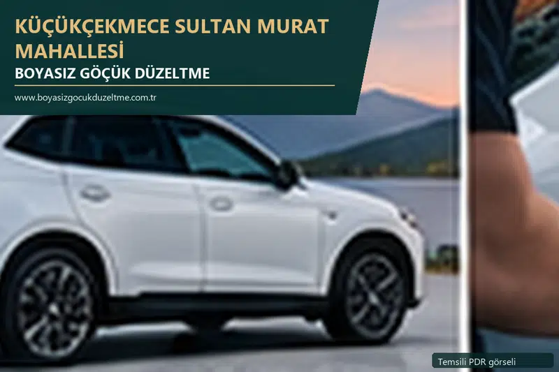 Küçükçekmece Sultan Murat Mahallesi hizmet rehberi için modern otomobil ve boyasız göçük incelemesini anlatan temsili görsel