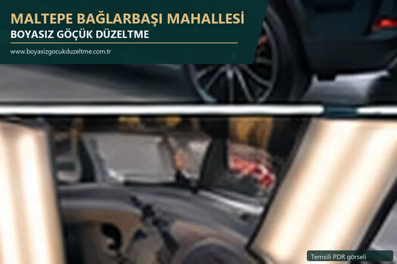 Maltepe Bağlarbaşı Mahallesi hizmet rehberi için modern otomobil ve boyasız göçük incelemesini anlatan temsili görsel