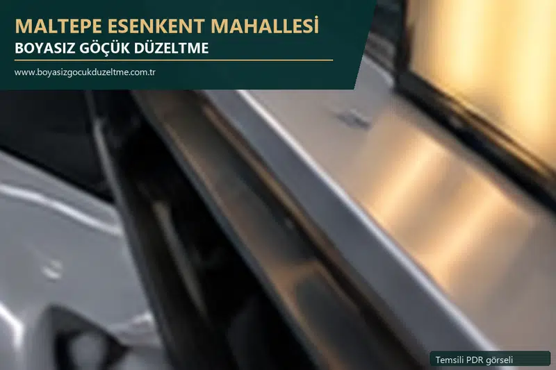 Maltepe Esenkent Mahallesi hizmet rehberi için modern otomobil ve boyasız göçük incelemesini anlatan temsili görsel