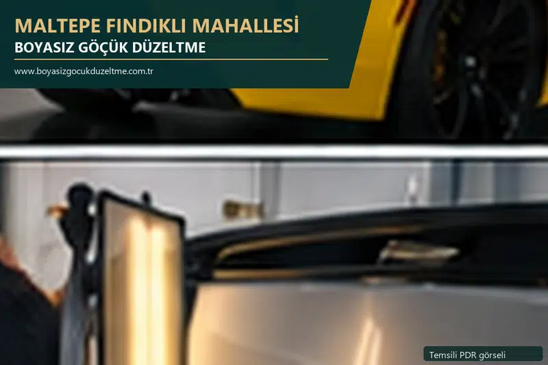 Maltepe Fındıklı Mahallesi hizmet rehberi için modern otomobil ve boyasız göçük incelemesini anlatan temsili görsel