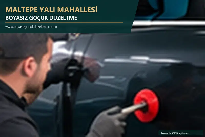 Maltepe Yalı Mahallesi hizmet rehberi için modern otomobil ve boyasız göçük incelemesini anlatan temsili görsel
