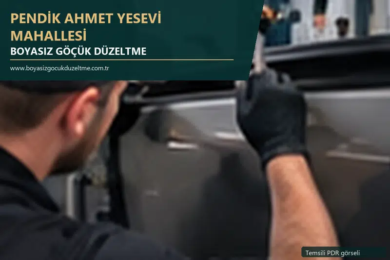 Pendik Ahmet Yesevi Mahallesi hizmet rehberi için modern otomobil ve boyasız göçük incelemesini anlatan temsili görsel