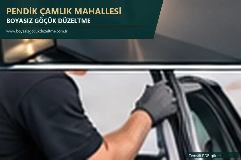 Pendik Çamlık Mahallesi hizmet rehberi için modern otomobil ve boyasız göçük incelemesini anlatan temsili görsel