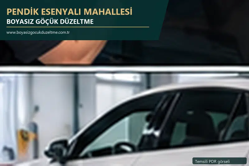 Pendik Esenyalı Mahallesi hizmet rehberi için modern otomobil ve boyasız göçük incelemesini anlatan temsili görsel