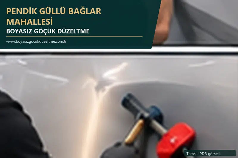 Pendik Güllü Bağlar Mahallesi hizmet rehberi için modern otomobil ve boyasız göçük incelemesini anlatan temsili görsel