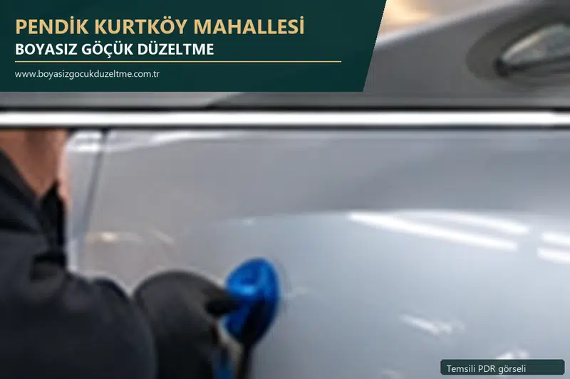 Pendik Kurtköy Mahallesi hizmet rehberi için modern otomobil ve boyasız göçük incelemesini anlatan temsili görsel