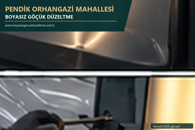Pendik Orhangazi Mahallesi hizmet rehberi için modern otomobil ve boyasız göçük incelemesini anlatan temsili görsel