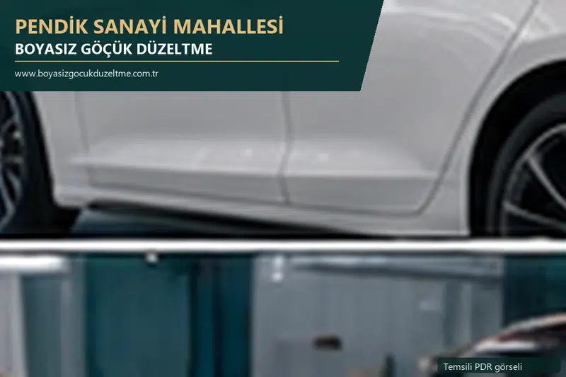 Pendik Sanayi Mahallesi hizmet rehberi için modern otomobil ve boyasız göçük incelemesini anlatan temsili görsel