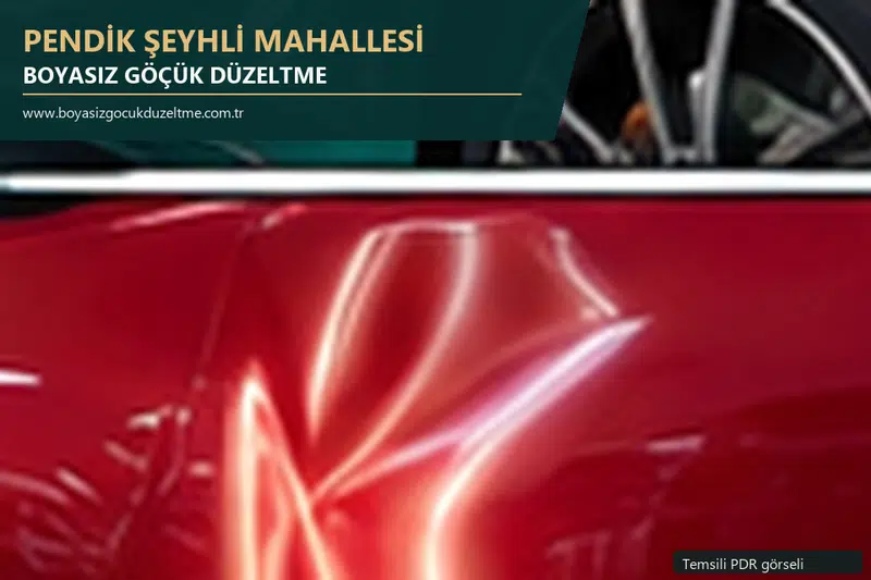 Pendik Şeyhli Mahallesi hizmet rehberi için modern otomobil ve boyasız göçük incelemesini anlatan temsili görsel