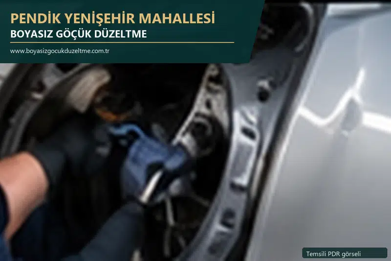 Pendik Yenişehir Mahallesi hizmet rehberi için modern otomobil ve boyasız göçük incelemesini anlatan temsili görsel