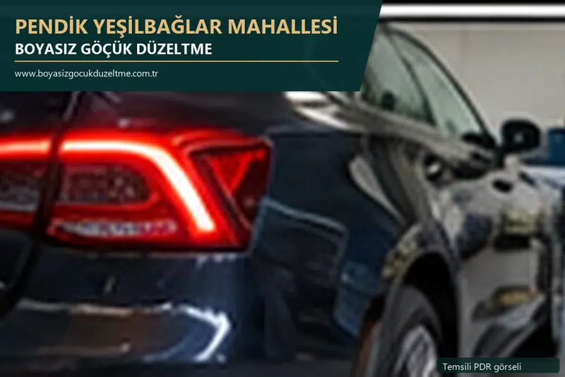 Pendik Yeşilbağlar Mahallesi hizmet rehberi için modern otomobil ve boyasız göçük incelemesini anlatan temsili görsel