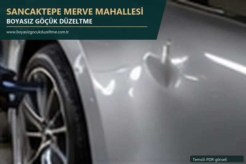 Sancaktepe Merve Mahallesi hizmet rehberi için modern otomobil ve boyasız göçük incelemesini anlatan temsili görsel