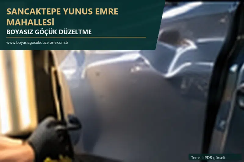 Sancaktepe Yunus Emre Mahallesi hizmet rehberi için modern otomobil ve boyasız göçük incelemesini anlatan temsili görsel