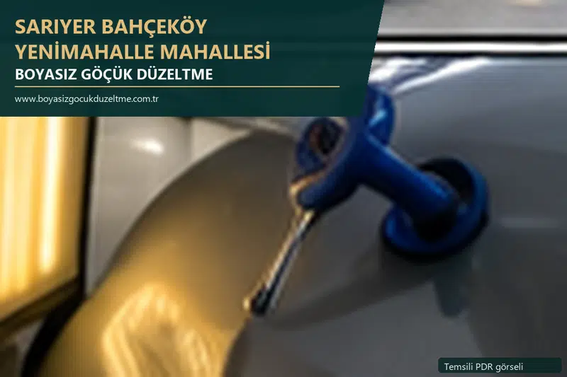 Sarıyer Bahçeköy Yenimahalle Mahallesi hizmet rehberi için modern otomobil ve boyasız göçük incelemesini anlatan temsili görsel