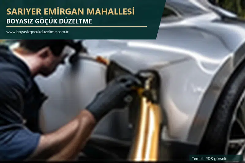 Sarıyer Emirgan Mahallesi hizmet rehberi için modern otomobil ve boyasız göçük incelemesini anlatan temsili görsel