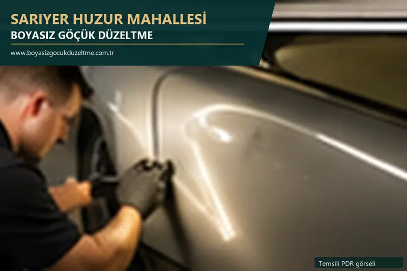 Sarıyer Huzur Mahallesi hizmet rehberi için modern otomobil ve boyasız göçük incelemesini anlatan temsili görsel