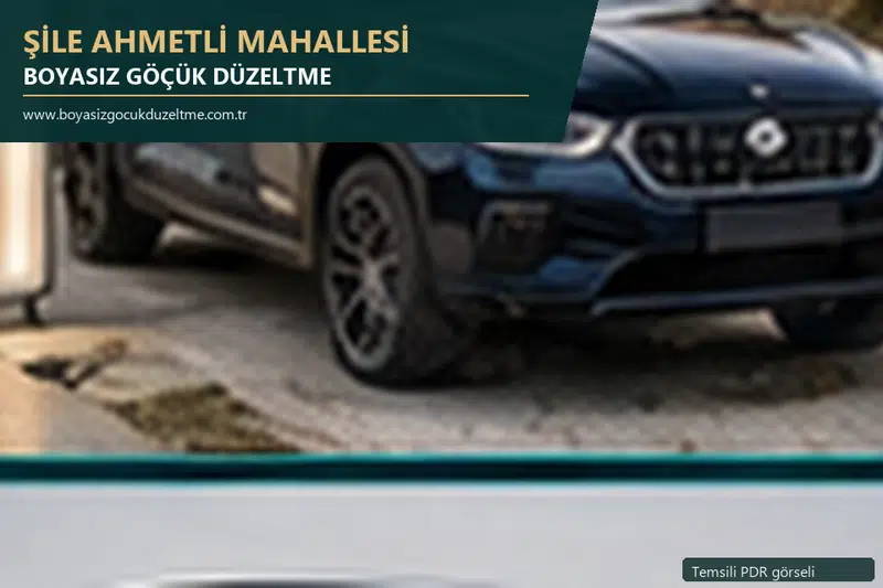 Şile Ahmetli Mahallesi hizmet rehberi için modern otomobil ve boyasız göçük incelemesini anlatan temsili görsel