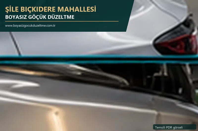 Şile Bıçkıdere Mahallesi hizmet rehberi için modern otomobil ve boyasız göçük incelemesini anlatan temsili görsel