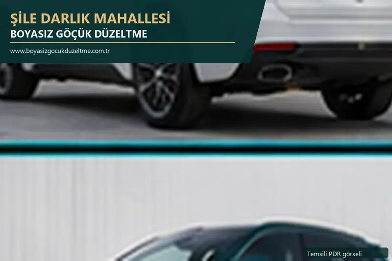 Şile Darlık Mahallesi hizmet rehberi için modern otomobil ve boyasız göçük incelemesini anlatan temsili görsel