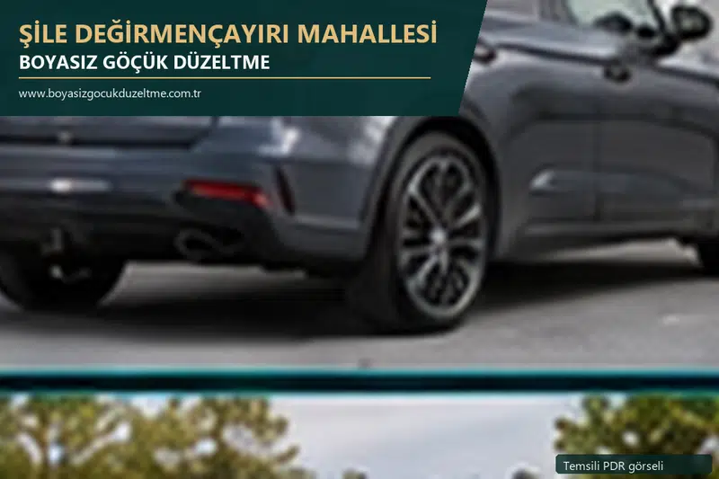 Şile Değirmençayırı Mahallesi hizmet rehberi için modern otomobil ve boyasız göçük incelemesini anlatan temsili görsel