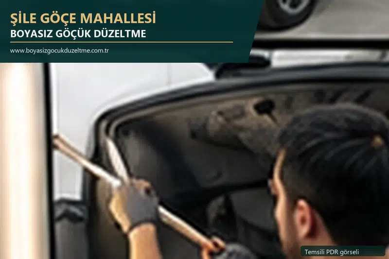 Şile Göçe Mahallesi hizmet rehberi için modern otomobil ve boyasız göçük incelemesini anlatan temsili görsel