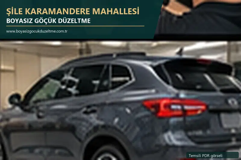 Şile Karamandere Mahallesi hizmet rehberi için modern otomobil ve boyasız göçük incelemesini anlatan temsili görsel