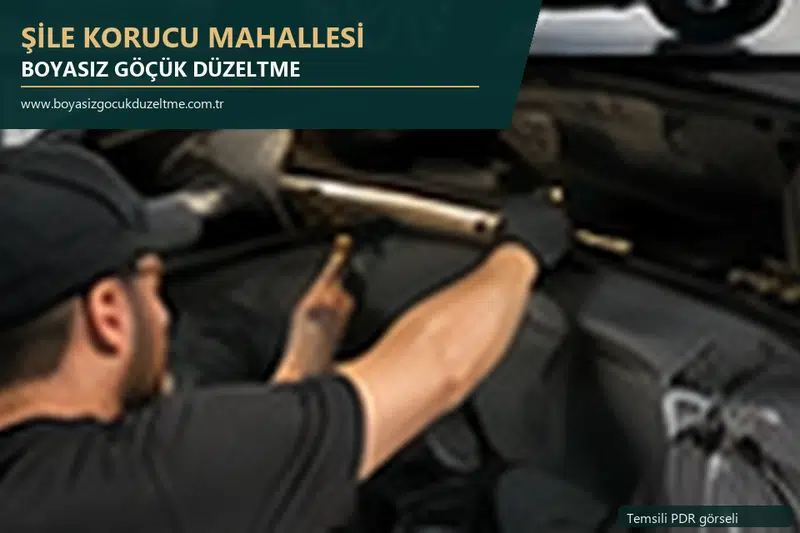 Şile Korucu Mahallesi hizmet rehberi için modern otomobil ve boyasız göçük incelemesini anlatan temsili görsel