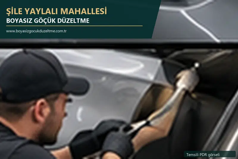Şile Yaylalı Mahallesi hizmet rehberi için modern otomobil ve boyasız göçük incelemesini anlatan temsili görsel