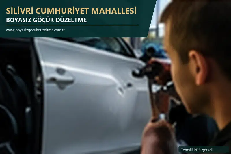 Silivri Cumhuriyet Mahallesi hizmet rehberi için modern otomobil ve boyasız göçük incelemesini anlatan temsili görsel