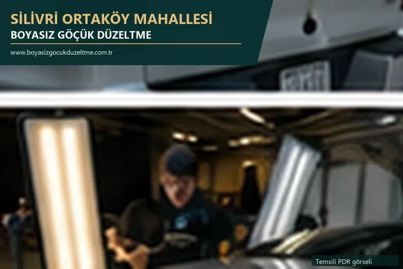 Silivri Ortaköy Mahallesi hizmet rehberi için modern otomobil ve boyasız göçük incelemesini anlatan temsili görsel