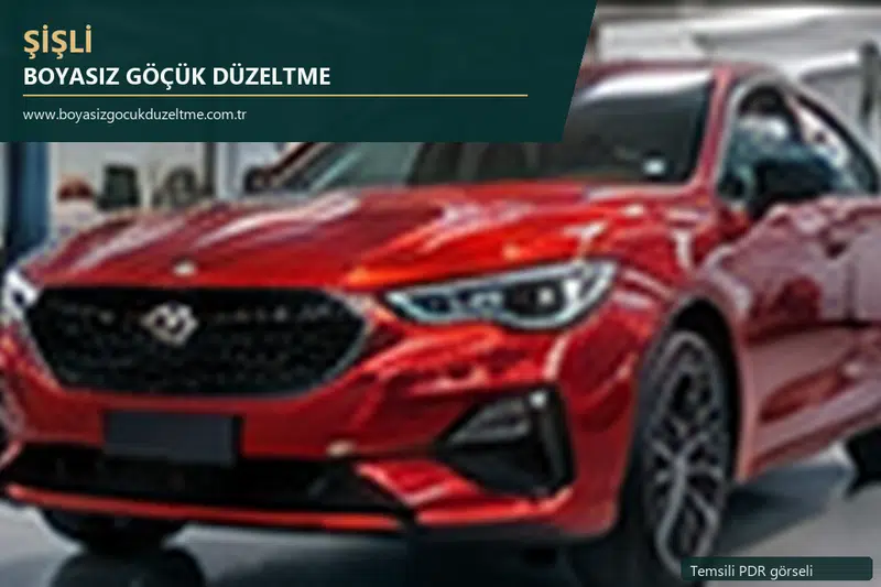 Şişli hizmet rehberi için modern otomobil ve boyasız göçük incelemesini anlatan temsili görsel
