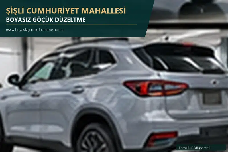 Şişli Cumhuriyet Mahallesi hizmet rehberi için modern otomobil ve boyasız göçük incelemesini anlatan temsili görsel
