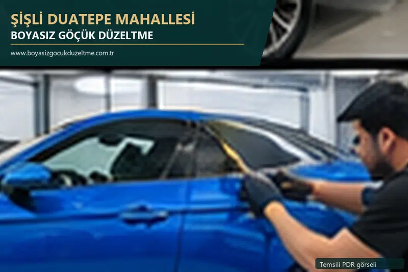 Şişli Duatepe Mahallesi hizmet rehberi için modern otomobil ve boyasız göçük incelemesini anlatan temsili görsel