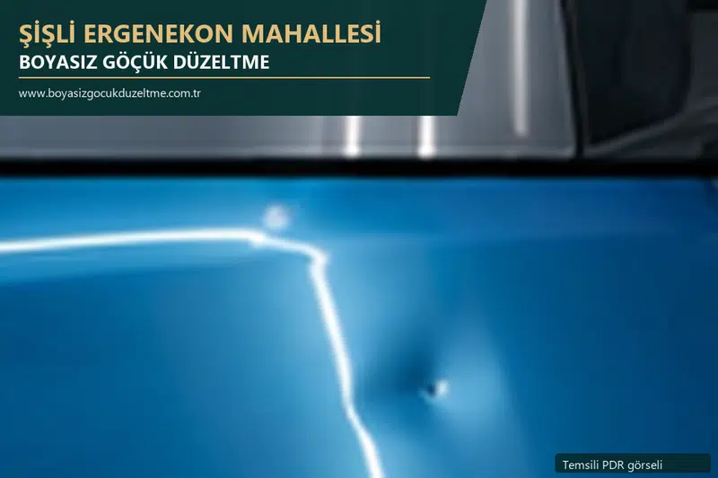 Şişli Ergenekon Mahallesi hizmet rehberi için modern otomobil ve boyasız göçük incelemesini anlatan temsili görsel