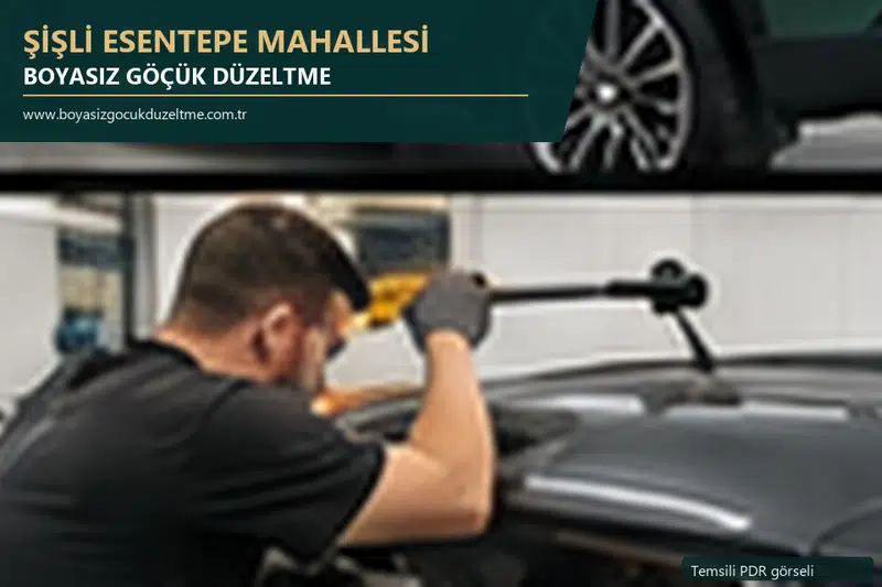 Şişli Esentepe Mahallesi hizmet rehberi için modern otomobil ve boyasız göçük incelemesini anlatan temsili görsel
