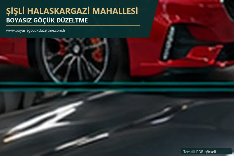 Şişli Halaskargazi Mahallesi hizmet rehberi için modern otomobil ve boyasız göçük incelemesini anlatan temsili görsel