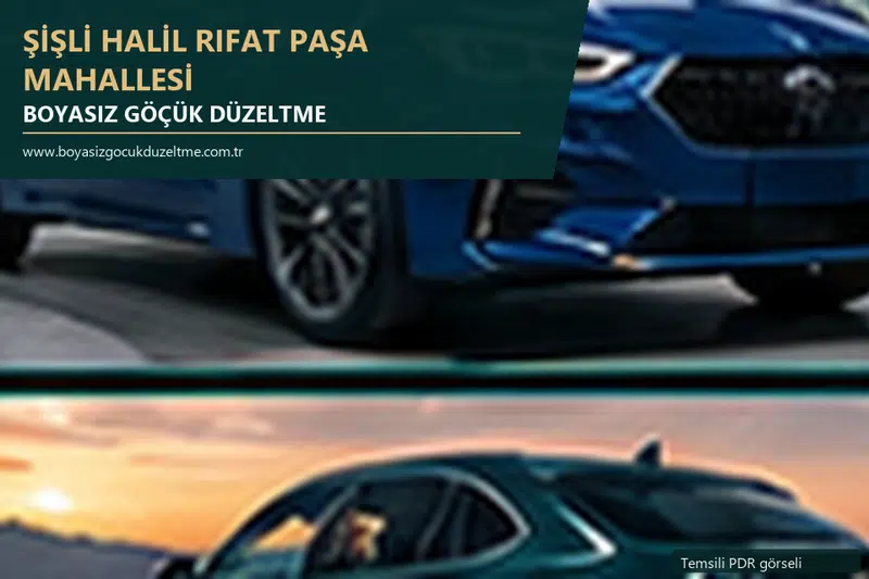 Şişli Halil Rıfat Paşa Mahallesi hizmet rehberi için modern otomobil ve boyasız göçük incelemesini anlatan temsili görsel