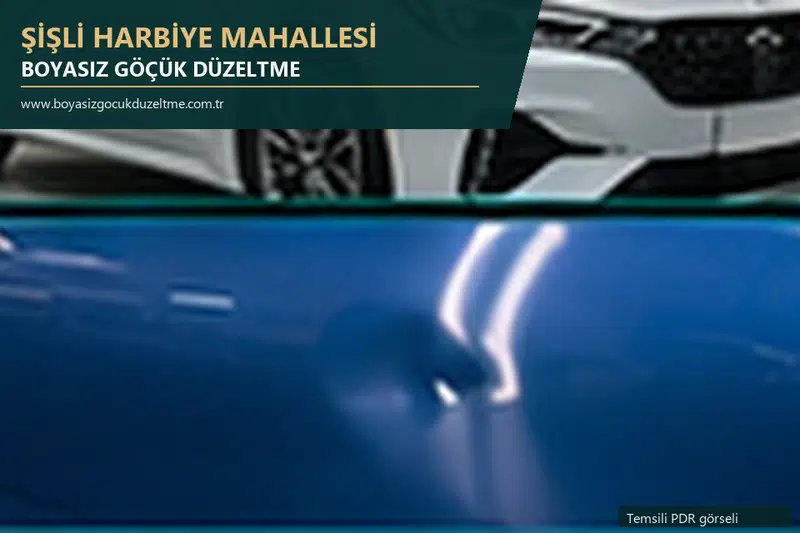 Şişli Harbiye Mahallesi hizmet rehberi için modern otomobil ve boyasız göçük incelemesini anlatan temsili görsel