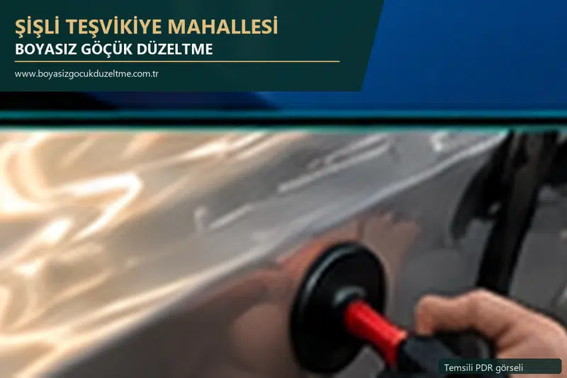 Şişli Teşvikiye Mahallesi hizmet rehberi için modern otomobil ve boyasız göçük incelemesini anlatan temsili görsel