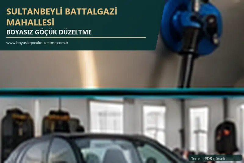 Sultanbeyli Battalgazi Mahallesi hizmet rehberi için modern otomobil ve boyasız göçük incelemesini anlatan temsili görsel