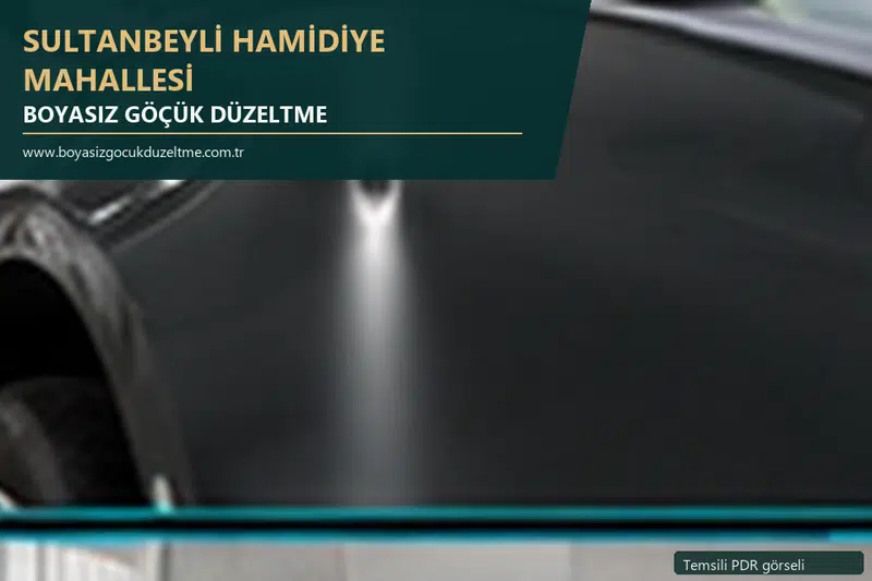 Sultanbeyli Hamidiye Mahallesi hizmet rehberi için modern otomobil ve boyasız göçük incelemesini anlatan temsili görsel