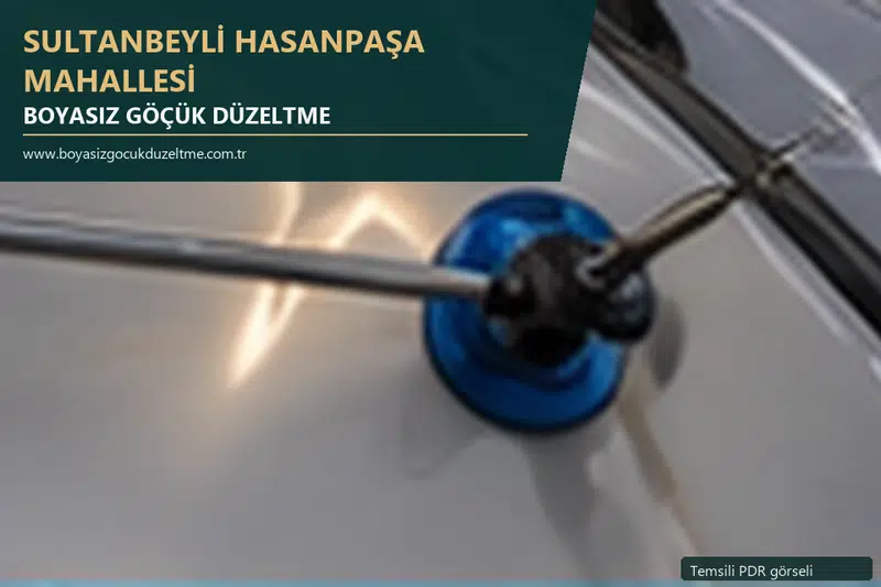 Sultanbeyli Hasanpaşa Mahallesi hizmet rehberi için modern otomobil ve boyasız göçük incelemesini anlatan temsili görsel