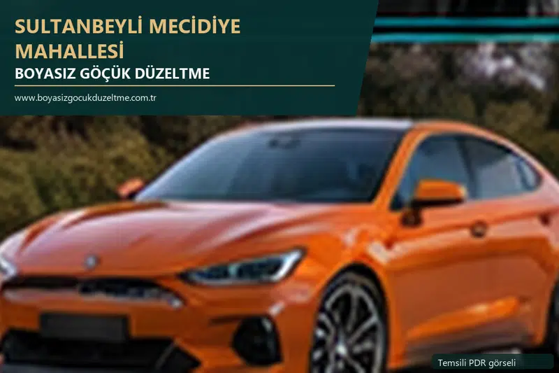 Sultanbeyli Mecidiye Mahallesi hizmet rehberi için modern otomobil ve boyasız göçük incelemesini anlatan temsili görsel