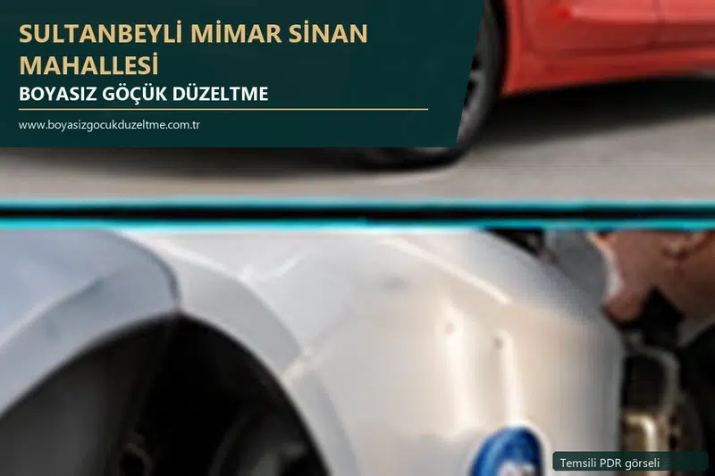 Sultanbeyli Mimar Sinan Mahallesi hizmet rehberi için modern otomobil ve boyasız göçük incelemesini anlatan temsili görsel