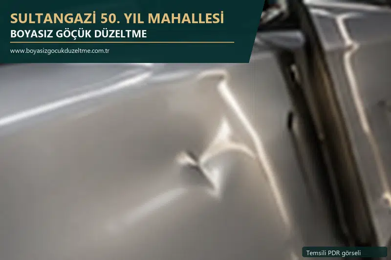 Sultangazi 50. Yıl Mahallesi hizmet rehberi için modern otomobil ve boyasız göçük incelemesini anlatan temsili görsel