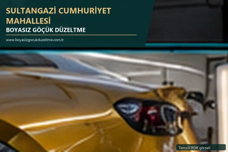 Sultangazi Cumhuriyet Mahallesi hizmet rehberi için modern otomobil ve boyasız göçük incelemesini anlatan temsili görsel