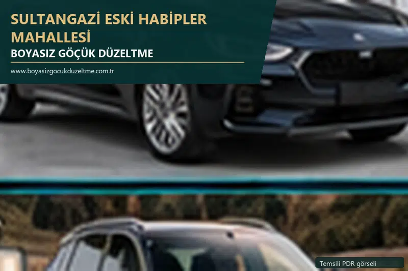 Sultangazi Eski Habipler Mahallesi hizmet rehberi için modern otomobil ve boyasız göçük incelemesini anlatan temsili görsel