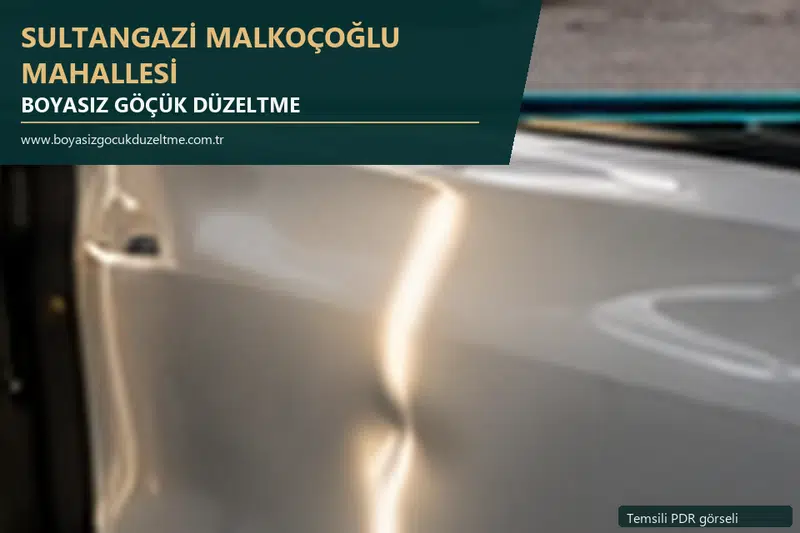 Sultangazi Malkoçoğlu Mahallesi hizmet rehberi için modern otomobil ve boyasız göçük incelemesini anlatan temsili görsel