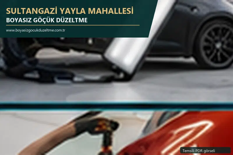 Sultangazi Yayla Mahallesi hizmet rehberi için modern otomobil ve boyasız göçük incelemesini anlatan temsili görsel