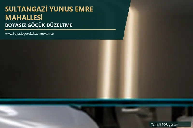 Sultangazi Yunus Emre Mahallesi hizmet rehberi için modern otomobil ve boyasız göçük incelemesini anlatan temsili görsel